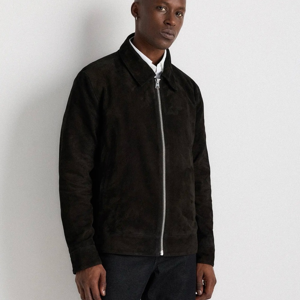 Quince Men's Suede Harrington Jacket in Black Size Large 597